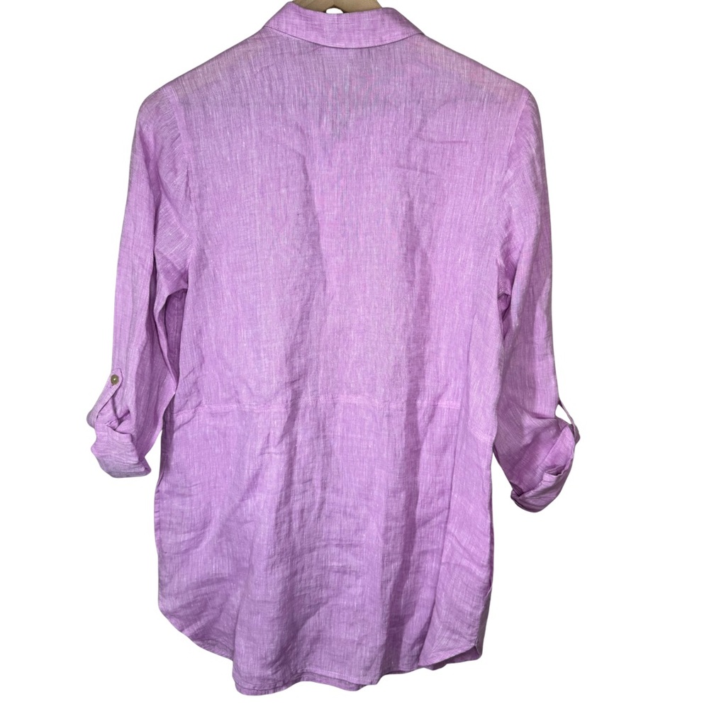 J. Jill Love Linen SMALL Tunic Roll Tab Beach Pockets Coastal Lightweight - Picture 6 of 8